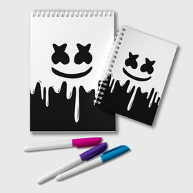 Блокнот с принтом MELLO BLACK x WHITE MARSHMELLO в Белгороде, 100% бумага | 48 листов, плотность листов — 60 г/м2, плотность картонной обложки — 250 г/м2. Листы скреплены удобной пружинной спиралью. Цвет линий — светло-серый
 | colors | dj | marshmello | paints | usa | абстракция | америка | звезда | клубная музыка | космический | краски | маршмелло | музыка | музыкант