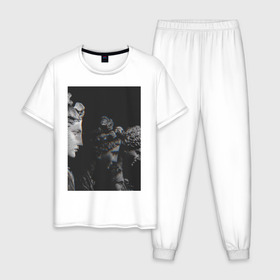 Мужская пижама хлопок с принтом SINGULARITY #1 в Белгороде, 100% хлопок | брюки и футболка прямого кроя, без карманов, на брюках мягкая резинка на поясе и по низу штанин
 | квадрат | мода | сатуя | чёрно белое