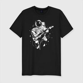 Мужская футболка премиум с принтом Cosmorock в Белгороде, 92% хлопок, 8% лайкра | приталенный силуэт, круглый вырез ворота, длина до линии бедра, короткий рукав | cosmonaut | cosmos | guitar | music | rock | space | spacesuit | star | гитара | звезда | космонавт | космос | музыка | скафандр
