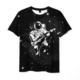 Мужская футболка 3D с принтом Cosmorock в Белгороде, 100% полиэфир | прямой крой, круглый вырез горловины, длина до линии бедер | cosmonaut | cosmos | guitar | music | rock | space | spacesuit | star | гитара | звезда | космонавт | космос | музыка | скафандр