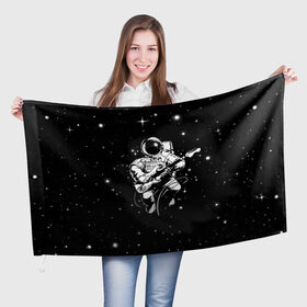 Флаг 3D с принтом Cosmorock в Белгороде, 100% полиэстер | плотность ткани — 95 г/м2, размер — 67 х 109 см. Принт наносится с одной стороны | cosmonaut | cosmos | guitar | music | rock | space | spacesuit | star | гитара | звезда | космонавт | космос | музыка | скафандр