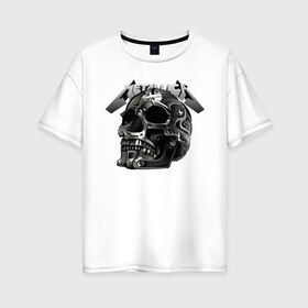 Женская футболка хлопок Oversize с принтом Metallica в Белгороде, 100% хлопок | свободный крой, круглый ворот, спущенный рукав, длина до линии бедер
 | metal | metallica | music | skull | thrash metal | underground | музыка | трэш металл | череп
