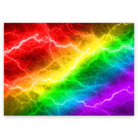Поздравительная открытка с принтом RAINBOW THUNDER в Белгороде, 100% бумага | плотность бумаги 280 г/м2, матовая, на обратной стороне линовка и место для марки
 | Тематика изображения на принте: battle | battle fire | battle thunder | blue | fire | rainbow | red | texture | thunder | битва | битва молний | битва огней | гроза | молнии | радуга | текстура