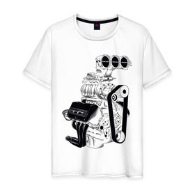Мужская футболка хлопок с принтом Engine в Белгороде, 100% хлопок | прямой крой, круглый вырез горловины, длина до линии бедер, слегка спущенное плечо. | авто | автомобиль | автотюнинг | гараж | двигатель | машина | мотор | техника | тюнинг
