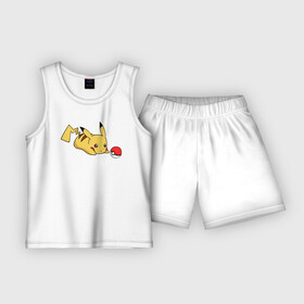 Детская пижама с шортами хлопок с принтом Пикачу и Покебол в Белгороде,  |  | detective pikachu | pikachu | pokeball | pokemon | детектив пикачу | пикачу | покебол | покемон