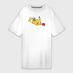 Платье-футболка хлопок с принтом Пикачу и Покебол в Белгороде,  |  | detective pikachu | pikachu | pokeball | pokemon | детектив пикачу | пикачу | покебол | покемон