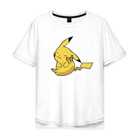 Мужская футболка хлопок Oversize с принтом Пикачу в Белгороде, 100% хлопок | свободный крой, круглый ворот, “спинка” длиннее передней части | detective pikachu | pikachu | pokeball | pokemon | детектив пикачу | пикачу | покебол | покемон