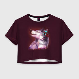 Женская футболка Cropp-top с принтом Волк в Белгороде, 100% полиэстер | круглая горловина, длина футболки до линии талии, рукава с отворотами | волк | животные | игры | музыка | наушники | собака | хаски