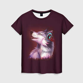 Женская футболка 3D с принтом Волк в Белгороде, 100% полиэфир ( синтетическое хлопкоподобное полотно) | прямой крой, круглый вырез горловины, длина до линии бедер | волк | животные | игры | музыка | наушники | собака | хаски