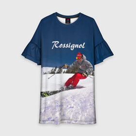 Детское платье 3D с принтом Rossignol в Белгороде, 100% полиэстер | прямой силуэт, чуть расширенный к низу. Круглая горловина, на рукавах — воланы | france | movement | rossignol | snow | speed | вершина | горные лыжи | горы | движение | скорость | снег | франция