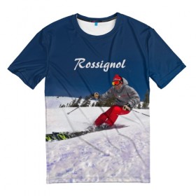 Мужская футболка 3D с принтом Rossignol в Белгороде, 100% полиэфир | прямой крой, круглый вырез горловины, длина до линии бедер | france | movement | rossignol | snow | speed | вершина | горные лыжи | горы | движение | скорость | снег | франция
