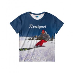 Детская футболка 3D с принтом Rossignol в Белгороде, 100% гипоаллергенный полиэфир | прямой крой, круглый вырез горловины, длина до линии бедер, чуть спущенное плечо, ткань немного тянется | france | movement | rossignol | snow | speed | вершина | горные лыжи | горы | движение | скорость | снег | франция