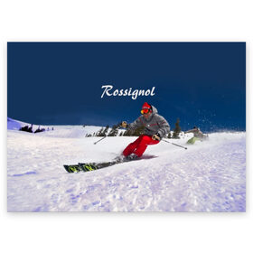 Поздравительная открытка с принтом Rossignol в Белгороде, 100% бумага | плотность бумаги 280 г/м2, матовая, на обратной стороне линовка и место для марки
 | Тематика изображения на принте: france | movement | rossignol | snow | speed | вершина | горные лыжи | горы | движение | скорость | снег | франция