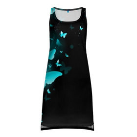 Платье-майка 3D с принтом НЕОНОВЫЕ БАБОЧКИ в Белгороде, 100% полиэстер | полуприлегающий силуэт, широкие бретели, круглый вырез горловины, удлиненный подол сзади. | butterflies | texture | бабочки | мода | текстуры | эффект бабочки