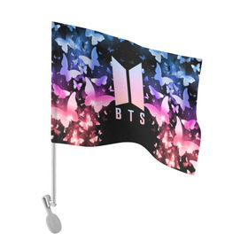Флаг для автомобиля с принтом BTS BUTTERFLIES в Белгороде, 100% полиэстер | Размер: 30*21 см | bangtan boys | bt21 | bts | bts army | bts stickers | butterflies | j hope | jimin | jin | jungkook | k pop | rap monster | rapmon | suga | v | бабочки | бтс | корея | стикеры bts