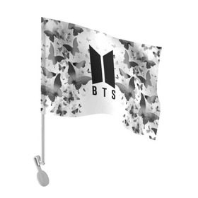 Флаг для автомобиля с принтом BTS BUTTERFLIES в Белгороде, 100% полиэстер | Размер: 30*21 см | bangtan boys | bt21 | bts | bts army | bts stickers | butterflies | j hope | jimin | jin | jungkook | k pop | rap monster | rapmon | suga | v | бабочки | бтс | корея | стикеры bts