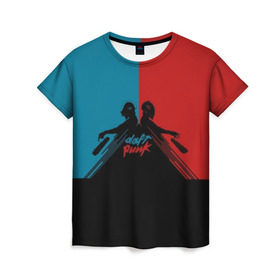 Женская футболка 3D с принтом Daft Punk в Белгороде, 100% полиэфир ( синтетическое хлопкоподобное полотно) | прямой крой, круглый вырез горловины, длина до линии бедер | blue | club | daft punk | music | red | style | trans | бас | басс | дафт панк | клуб | клубная | красный | мода | молодость | музыка | надпись | рейв | стиль | транс | электромузыка
