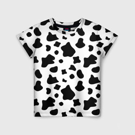 Детская футболка 3D с принтом Корова в Белгороде, 100% гипоаллергенный полиэфир | прямой крой, круглый вырез горловины, длина до линии бедер, чуть спущенное плечо, ткань немного тянется | Тематика изображения на принте: animal | black white | cow | pattern | животное | кавай | корова | паттерн | пятна | черно белое