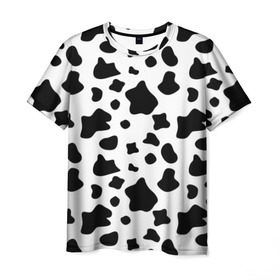 Мужская футболка 3D с принтом Корова в Белгороде, 100% полиэфир | прямой крой, круглый вырез горловины, длина до линии бедер | animal | black white | cow | pattern | животное | кавай | корова | паттерн | пятна | черно белое