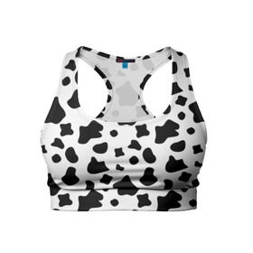 Женский спортивный топ 3D с принтом Корова в Белгороде, 82% полиэстер, 18% спандекс Ткань безопасна для здоровья, позволяет коже дышать, не мнется и не растягивается |  | animal | black white | cow | pattern | животное | кавай | корова | паттерн | пятна | черно белое