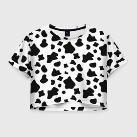Женская футболка Crop-top 3D с принтом Корова в Белгороде, 100% полиэстер | круглая горловина, длина футболки до линии талии, рукава с отворотами | animal | black white | cow | pattern | животное | кавай | корова | паттерн | пятна | черно белое