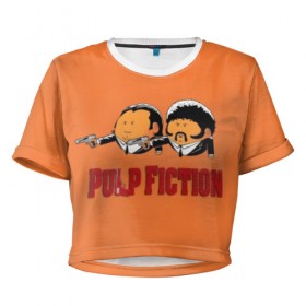 Женская футболка Cropp-top с принтом Pulp Fiction - Art 2 в Белгороде, 100% полиэстер | круглая горловина, длина футболки до линии талии, рукава с отворотами | art | film | movie | pulp fiction | tarantino | кино | криминальное чтиво | приколы | тарантино | фильмы