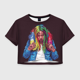 Женская футболка Crop-top 3D с принтом Color в Белгороде, 100% полиэстер | круглая горловина, длина футболки до линии талии, рукава с отворотами | 6ix9ine | bebe | daniel hernandez | rap | stoopid | tekashi | рэп | сикснайн | текаши