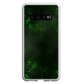 Чехол для Samsung Galaxy S10 с принтом ЗЕЛЕНАЯ БРОНЯ GREEN STEEL в Белгороде, Силикон | Область печати: задняя сторона чехла, без боковых панелей | Тематика изображения на принте: abstraction | cyber | cyberpunk | future | geometry | hexagon | neon | techno | texture | абстракция | броня | геометрия | кибер | краски | неон | неоновый | сетка | соты | стальная броня | текстура | шестигранники