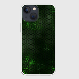 Чехол для iPhone 13 mini с принтом ЗЕЛЕНАЯ БРОНЯ   GREEN STEEL в Белгороде,  |  | abstraction | cyber | cyberpunk | future | geometry | hexagon | neon | techno | texture | абстракция | броня | геометрия | кибер | краски | неон | неоновый | сетка | соты | стальная броня | текстура | шестигранники