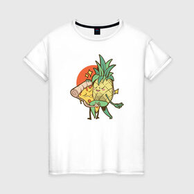 Женская футболка хлопок с принтом Пицца и Ананас в Белгороде, 100% хлопок | прямой крой, круглый вырез горловины, длина до линии бедер, слегка спущенное плечо | 