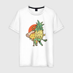 Мужская футболка хлопок с принтом Пицца и Ананас в Белгороде, 100% хлопок | прямой крой, круглый вырез горловины, длина до линии бедер, слегка спущенное плечо. | 