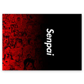 Поздравительная открытка с принтом Senpai (Ahegao) в Белгороде, 100% бумага | плотность бумаги 280 г/м2, матовая, на обратной стороне линовка и место для марки
 | 2 versia | ahegao | anime | manga | paint | red | sempai | senpai | sup | supreme | trend | white | аниме | белый | манга | семпай | сенпай | суп | суприм