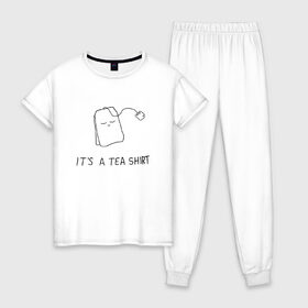 Женская пижама хлопок с принтом TEA SHIRT в Белгороде, 100% хлопок | брюки и футболка прямого кроя, без карманов, на брюках мягкая резинка на поясе и по низу штанин | beauty | cute | funny | handsome | tea | teabag | милота | пакетик