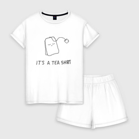 Женская пижама с шортиками хлопок с принтом TEA SHIRT в Белгороде, 100% хлопок | футболка прямого кроя, шорты свободные с широкой мягкой резинкой | beauty | cute | funny | handsome | tea | teabag | милота | пакетик