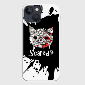 Чехол для iPhone 13 mini с принтом Ну что, страшно в Белгороде,  |  | bandage | blood | blot.black | cat | fangs | fear | halloween | horror | kitten | teeth | white | белый | бинт | зубы | клыки | клякса | кот | котенок | кошка | кровь | ужас | хэллоуин | черный