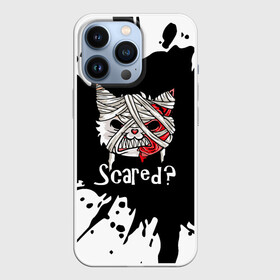 Чехол для iPhone 13 Pro с принтом Ну что, страшно в Белгороде,  |  | bandage | blood | blot.black | cat | fangs | fear | halloween | horror | kitten | teeth | white | белый | бинт | зубы | клыки | клякса | кот | котенок | кошка | кровь | ужас | хэллоуин | черный