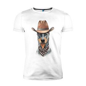 Мужская футболка премиум с принтом Доберман в Белгороде, 92% хлопок, 8% лайкра | приталенный силуэт, круглый вырез ворота, длина до линии бедра, короткий рукав | dobermann | dog | доберман | собака | собаки
