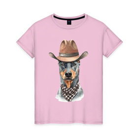Женская футболка хлопок с принтом Доберман в Белгороде, 100% хлопок | прямой крой, круглый вырез горловины, длина до линии бедер, слегка спущенное плечо | dobermann | dog | доберман | собака | собаки