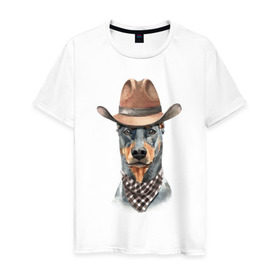 Мужская футболка хлопок с принтом Доберман в Белгороде, 100% хлопок | прямой крой, круглый вырез горловины, длина до линии бедер, слегка спущенное плечо. | dobermann | dog | доберман | собака | собаки