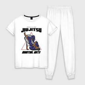 Женская пижама хлопок с принтом Джиу-джитсу в Белгороде, 100% хлопок | брюки и футболка прямого кроя, без карманов, на брюках мягкая резинка на поясе и по низу штанин | jiu jitsu | джиу джитсу | джиу джицу