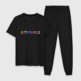 Мужская пижама хлопок с принтом astroworld в Белгороде, 100% хлопок | брюки и футболка прямого кроя, без карманов, на брюках мягкая резинка на поясе и по низу штанин
 | astroworld | astroworld merch | astroworld travis | merch | travis scott | travis scott astroworld | альбом astroworld | дженнер трэвис скотт | трэвис скотт