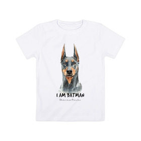 Детская футболка хлопок с принтом Доберман в Белгороде, 100% хлопок | круглый вырез горловины, полуприлегающий силуэт, длина до линии бедер | doberman | доберман | пинчер | собака | собаки