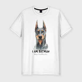 Мужская футболка хлопок Slim с принтом Доберман в Белгороде, 92% хлопок, 8% лайкра | приталенный силуэт, круглый вырез ворота, длина до линии бедра, короткий рукав | doberman | доберман | пинчер | собака | собаки