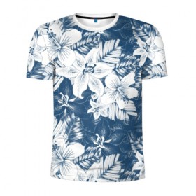 Мужская футболка 3D спортивная с принтом Tropical monochrome flowers в Белгороде, 100% полиэстер с улучшенными характеристиками | приталенный силуэт, круглая горловина, широкие плечи, сужается к линии бедра | 