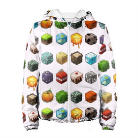 Женская куртка 3D с принтом Minecraft в Белгороде, ткань верха — 100% полиэстер, подклад — флис | прямой крой, подол и капюшон оформлены резинкой с фиксаторами, два кармана без застежек по бокам, один большой потайной карман на груди. Карман на груди застегивается на липучку | funny | mine | minecraft | mods | noob | pro | skins | story | vs | zombie | инди | конструктор | майнкрафт | моды | нуб | скин | скрипер | шахта