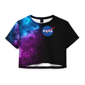 Женская футболка Cropp-top с принтом NASA (SPACE) 4.2 в Белгороде, 100% полиэстер | круглая горловина, длина футболки до линии талии, рукава с отворотами | nasa | paint | space | звезды | космос | краска | наса | черная дыра