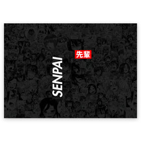 Поздравительная открытка с принтом Senpai (Поло) в Белгороде, 100% бумага | плотность бумаги 280 г/м2, матовая, на обратной стороне линовка и место для марки
 | 2 versia | ahegao | anime | manga | paint | red | sempai | senpai | sup | supreme | trend | white | аниме | белый | манга | семпай | сенпай | суп | суприм