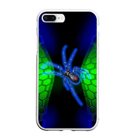 Чехол для iPhone 7Plus/8 Plus матовый с принтом Паук на ночной охоте в Белгороде, Силикон | Область печати: задняя сторона чехла, без боковых панелей | зеленая броня | зеленый неон | классный дизайн | ночь | паук | паук дизайн | паук на охоте | паук охотник | пчелиные | соты | темная футболка | футболка с пауком | черные соты