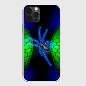 Чехол для iPhone 12 Pro Max с принтом Паук на ночной охоте в Белгороде, Силикон |  | зеленая броня | зеленый неон | классный дизайн | ночь | паук | паук дизайн | паук на охоте | паук охотник | пчелиные | соты | темная футболка | футболка с пауком | черные соты