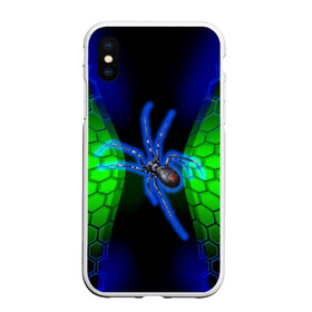 Чехол для iPhone XS Max матовый с принтом Паук на ночной охоте в Белгороде, Силикон | Область печати: задняя сторона чехла, без боковых панелей | зеленая броня | зеленый неон | классный дизайн | ночь | паук | паук дизайн | паук на охоте | паук охотник | пчелиные | соты | темная футболка | футболка с пауком | черные соты